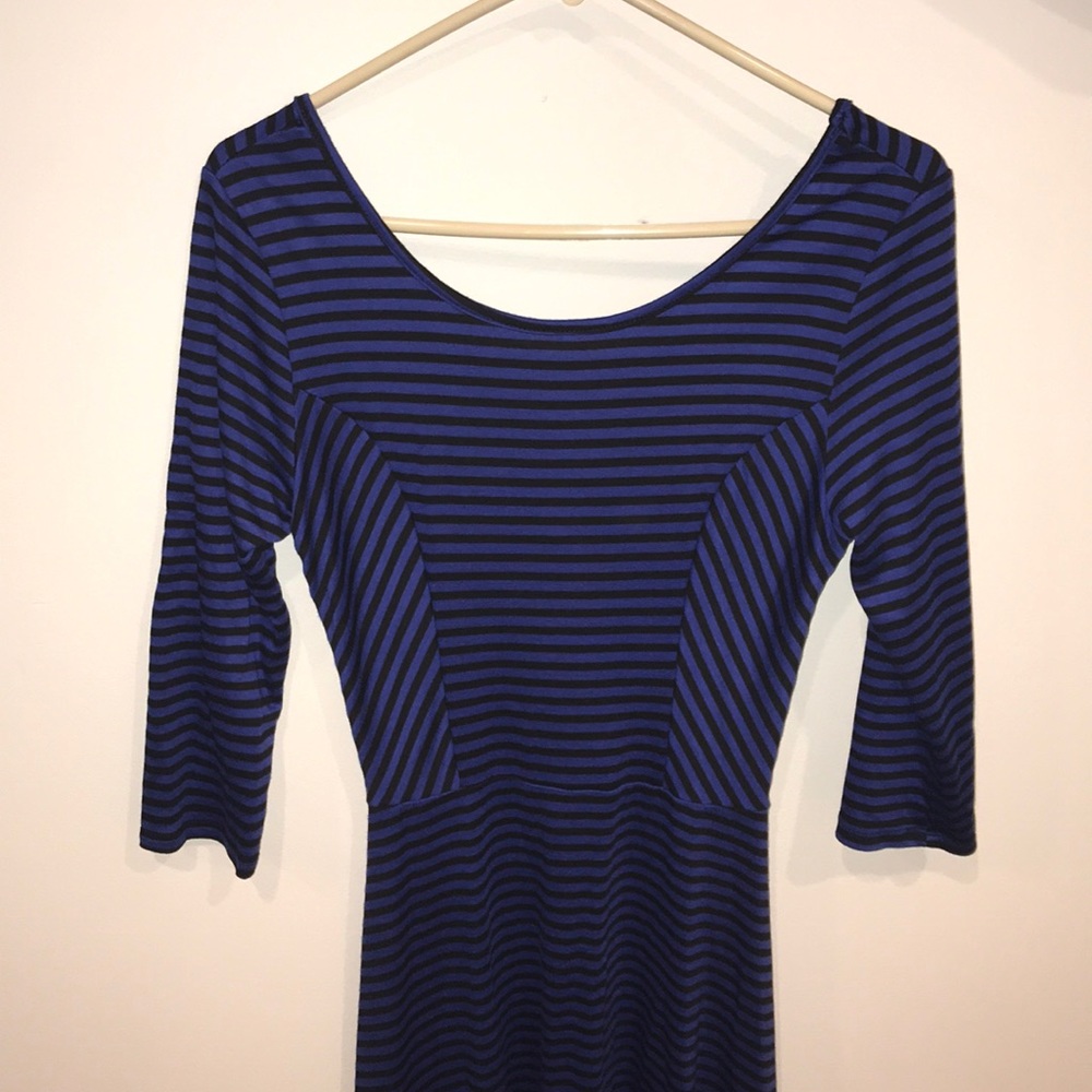BLUE AND BLACK STRIPED DRESS